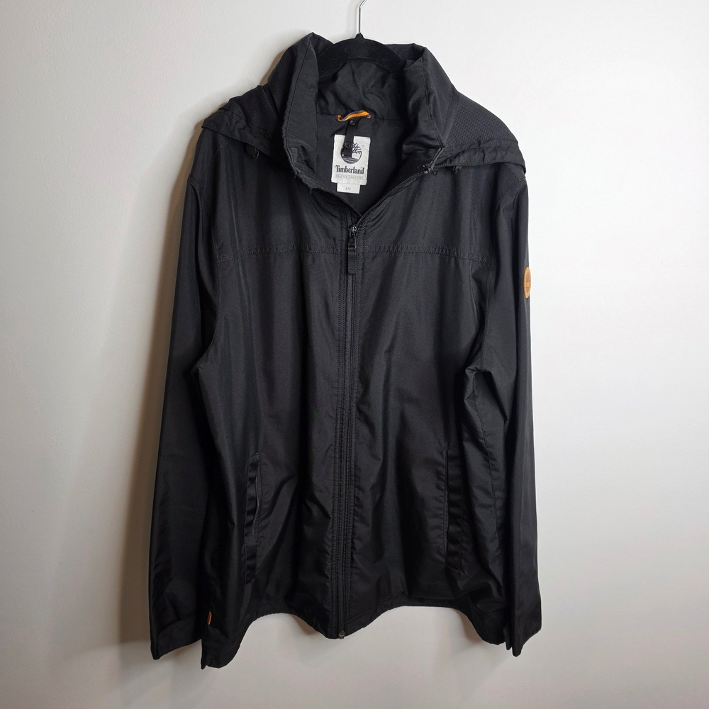 Timberland Windbreaker Jacket Mens Large Black Full Zip Hooded
